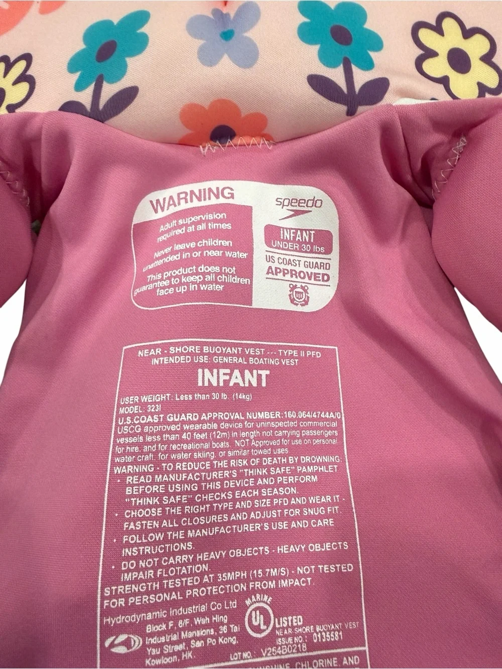 Speedo Type II PFD Infant Life Jacket Flotation Vest Floral Pink/Purple <30 lbs